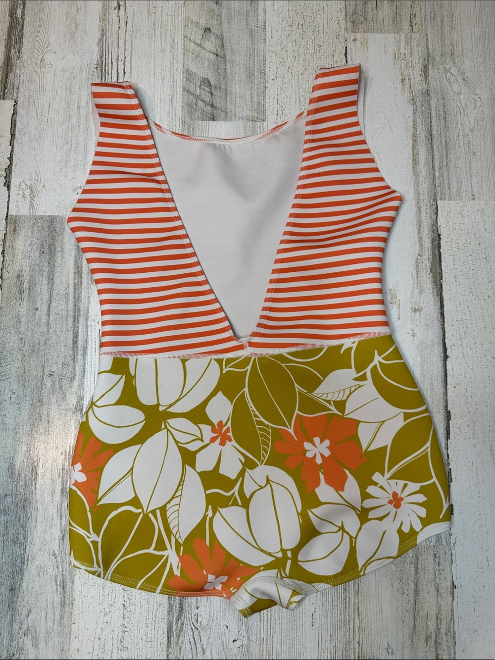 Seea Lido One Piece Jani Print Orange White Stripe Floral Bottom Swimsuit L - Picture 14 of 15